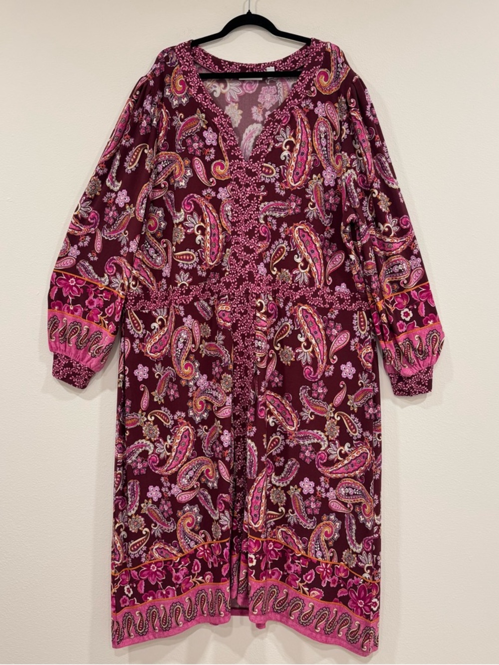 Susan Graver Paisley Floral Boho Midi Dress Comfy Stretch 3X
